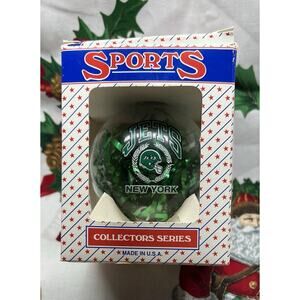 New York Jets ORNAMENT GLASS BALL Green TINSEL‎ TOPPERSCOT NFL FOOTBALL.